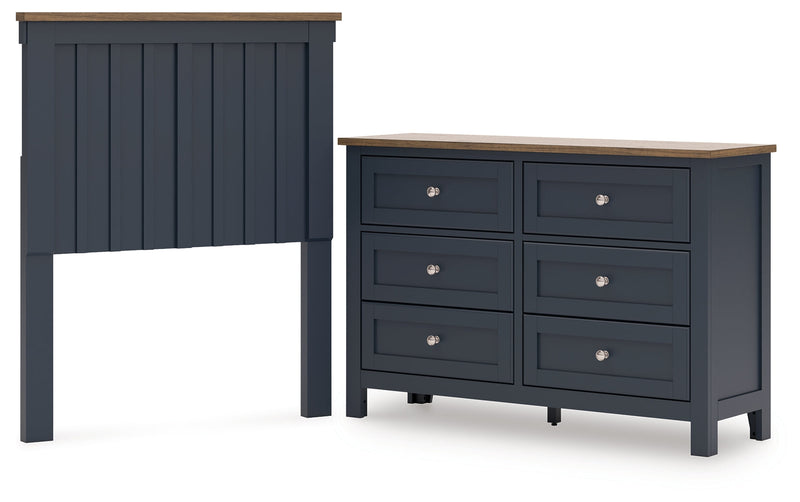 Landocken Twin Panel Headboard with Dresser in Brown/Blue from Ashley - Lara Furniture