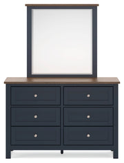 Landocken Twin Panel Headboard with Mirrored Dresser and 2 Nightstands in Brown/Blue from Ashley - Lara Furniture