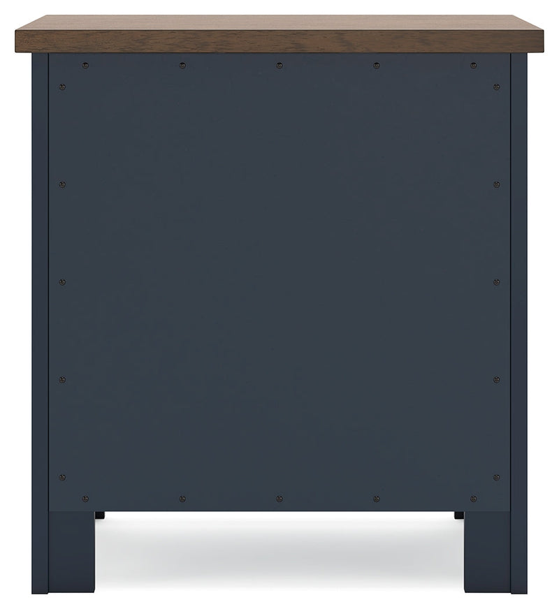 Landocken Twin Panel Headboard with Mirrored Dresser and 2 Nightstands in Brown/Blue from Ashley - Lara Furniture