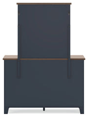 Landocken Twin Panel Headboard with Mirrored Dresser and 2 Nightstands in Brown/Blue from Ashley - Lara Furniture