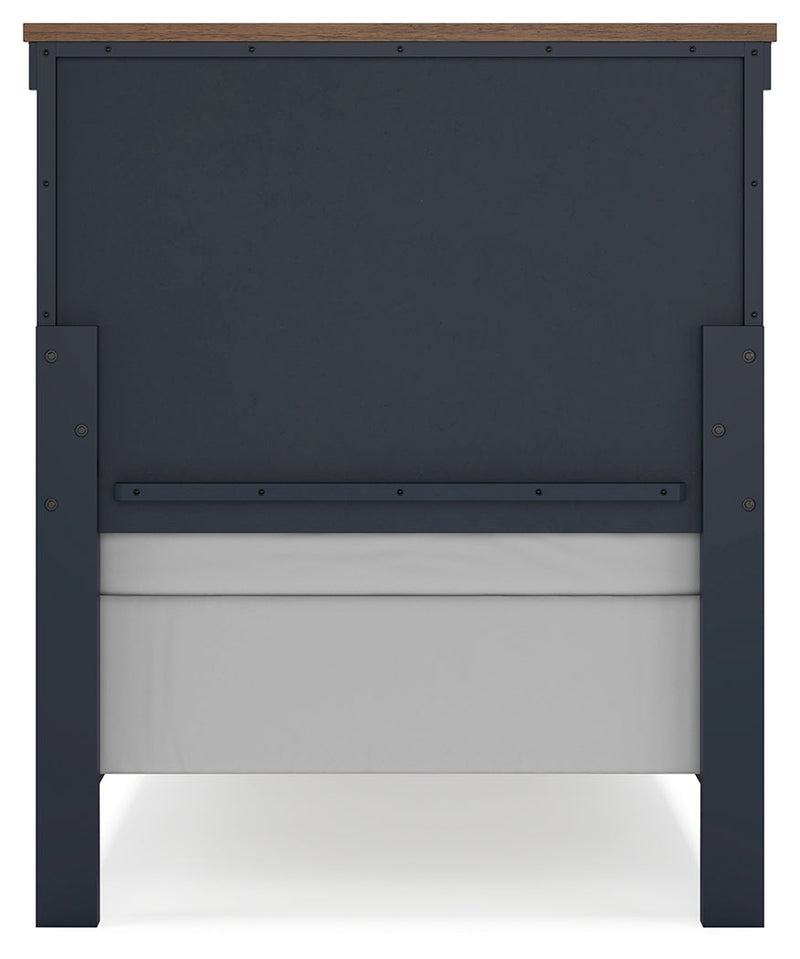 Landocken Twin Panel Headboard with Mirrored Dresser and Chest in Brown/Blue from Ashley - Lara Furniture