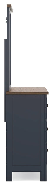Landocken Twin Panel Headboard with Mirrored Dresser and Chest in Brown/Blue from Ashley - Lara Furniture