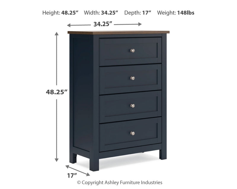 Landocken Twin Panel Headboard with Mirrored Dresser, Chest and 2 Nightstands in Brown/Blue from Ashley - Lara Furniture