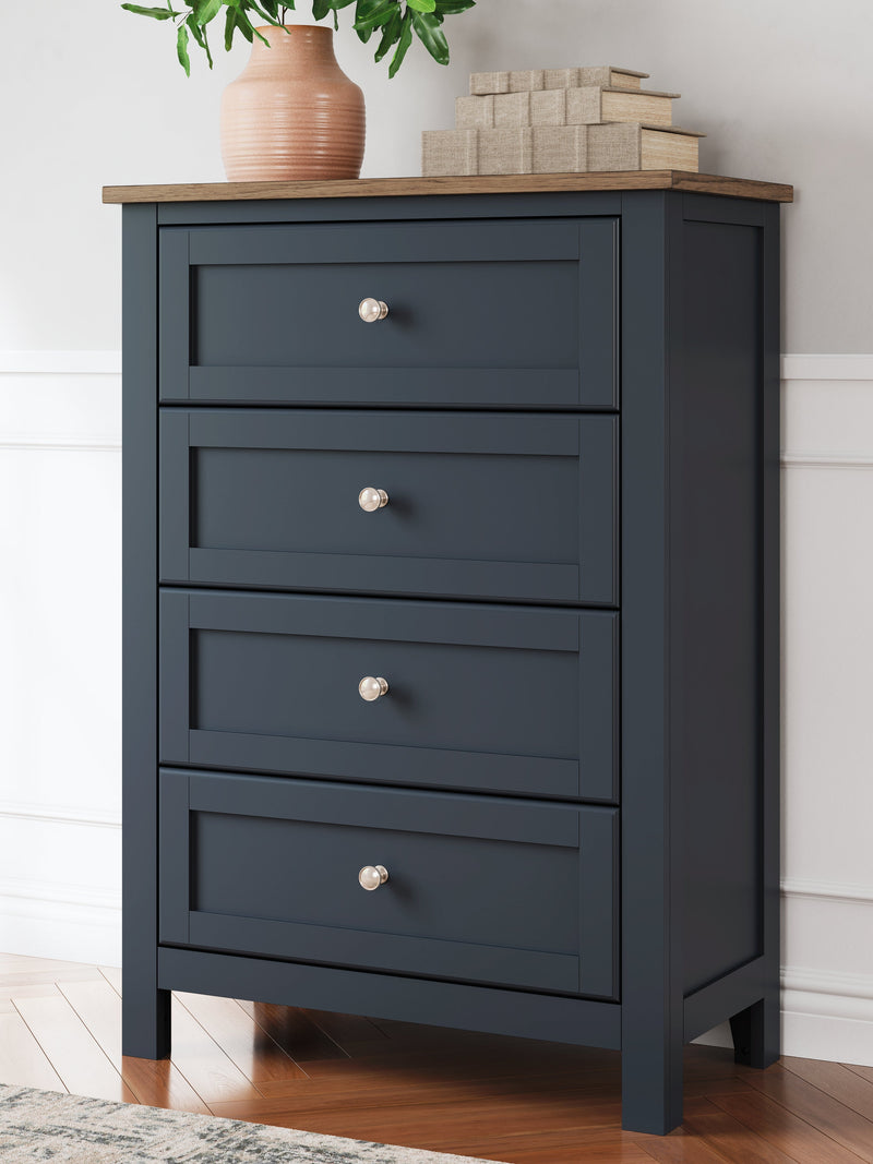 Landocken Twin Panel Headboard with Mirrored Dresser, Chest and 2 Nightstands in Brown/Blue from Ashley - Lara Furniture