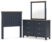 Landocken Twin Panel Headboard with Mirrored Dresser in Brown/Blue from Ashley - Lara Furniture