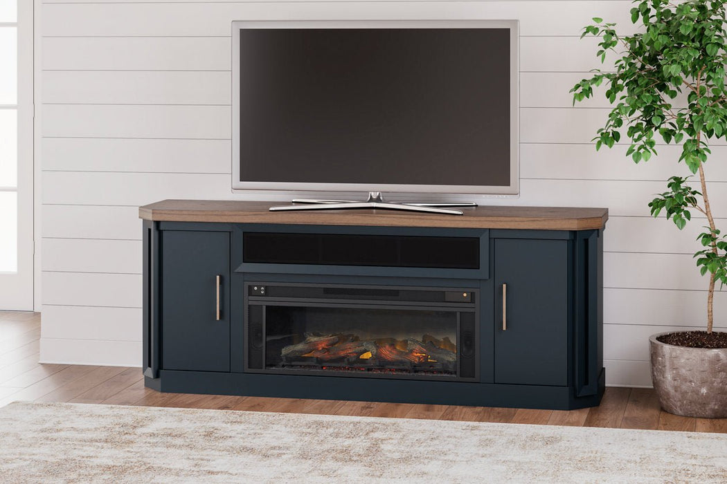 Landocken Two - tone 83" TV Stand with Electric Fireplace - Gate FurnitureTV Stand