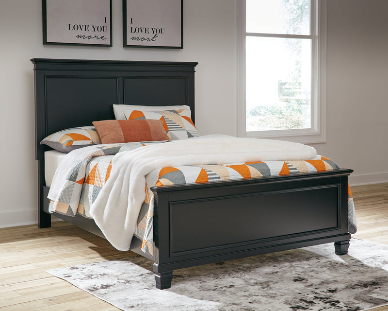 Lanolee Full Panel Bed with Mirrored Dresser and Nightstand in Black - PKG015214
