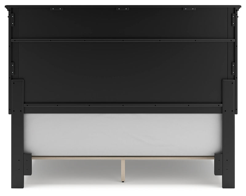 Lanolee Queen Panel Bed with Mirrored Dresser, Chest and 2 Nightstands in Black - PKG015219