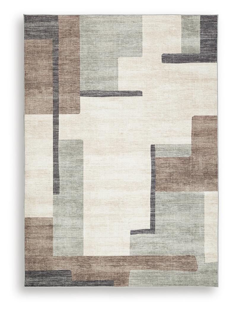 Larkport Cream/Brown/Gray Washable 5' x 7' Area Rug - R407412