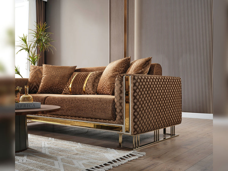 Laura 3-pieces (Sofa & Loveseat & Chair) Livingroom in Cream - Brown - 200-ELIF-LAU-A612-321