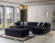 Lauren Black Velvet Double Chaise Sectional - LAURENBLACK-SEC