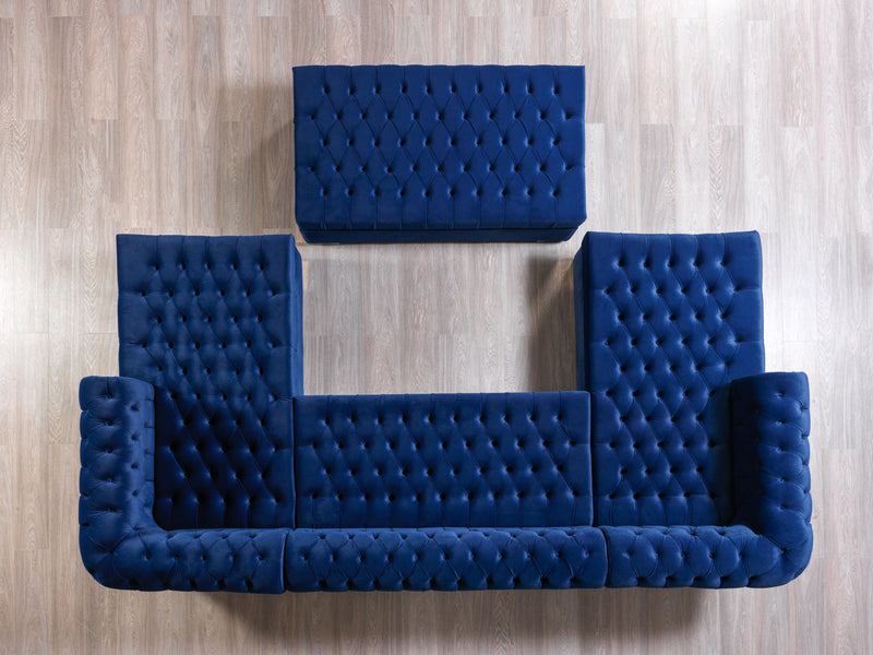 Lauren Navy Velvet Double Chaise Sectional - Lara FurnitureSectional