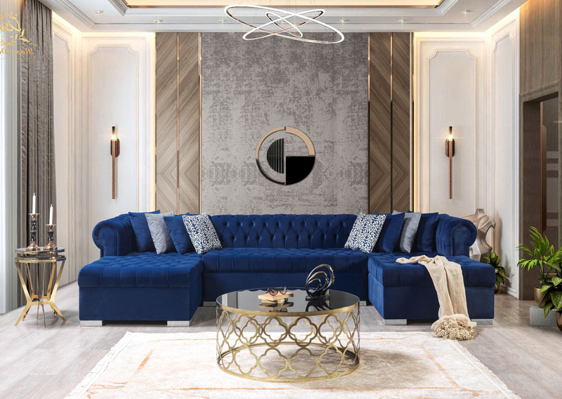 Lauren Navy Velvet Double Chaise Sectional - Lara FurnitureSectional