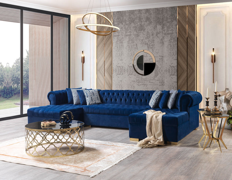 Lauren Navy Velvet Double Chaise Sectional - Lara FurnitureSectional