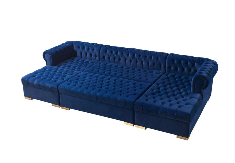 Lauren Navy Velvet Double Chaise Sectional - Lara FurnitureSectional