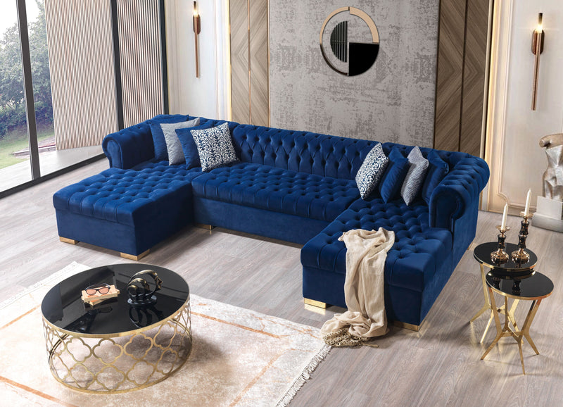 Lauren Navy Velvet Double Chaise Sectional - Lara FurnitureSectional