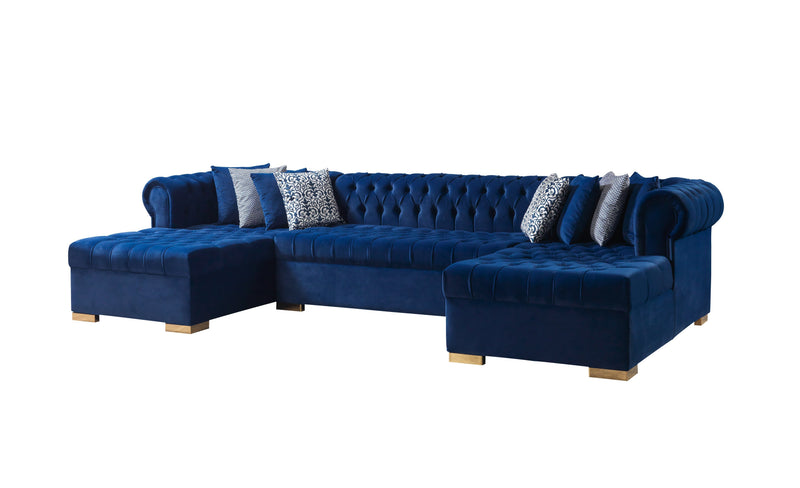 Lauren Navy Velvet Double Chaise Sectional - Lara FurnitureSectional