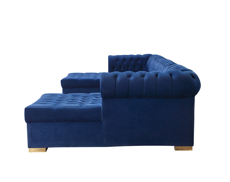 Lauren Navy Velvet Double Chaise Sectional - Lara FurnitureSectional