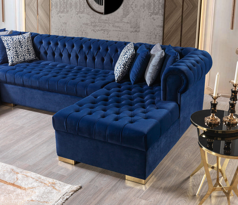 Lauren Navy Velvet Double Chaise Sectional - Lara FurnitureSectional