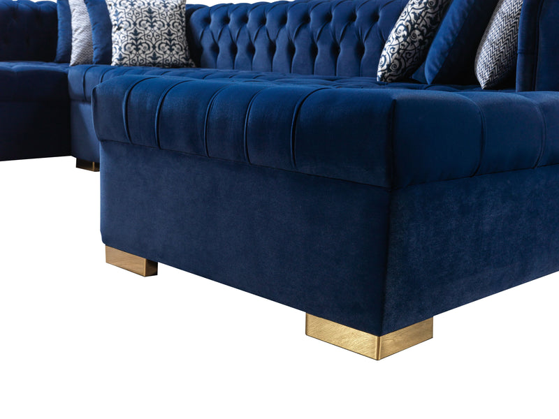 Lauren Navy Velvet Double Chaise Sectional - Lara FurnitureSectional
