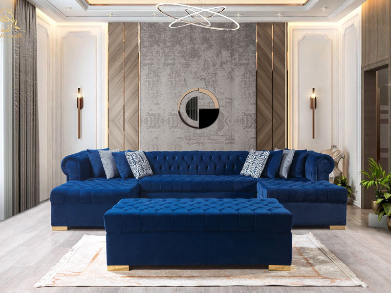 Lauren Navy Velvet Double Chaise Sectional - Lara FurnitureSectional
