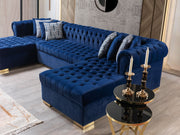 Lauren Navy Velvet Double Chaise Sectional - Lara FurnitureSectional