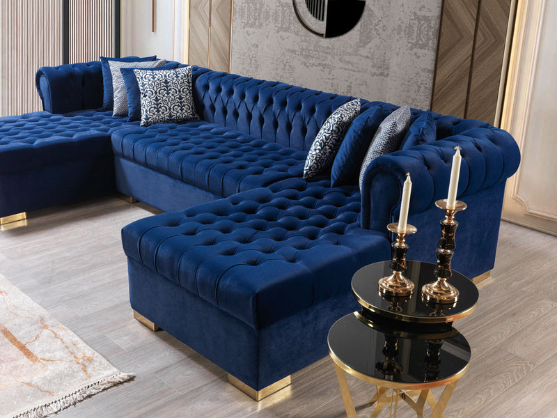 Lauren Navy Velvet Double Chaise Sectional - Lara FurnitureSectional