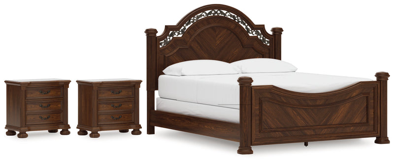 Lavinton California King Poster Bed with 2 Nightstands in Brown from Ashley - Lara Furniture