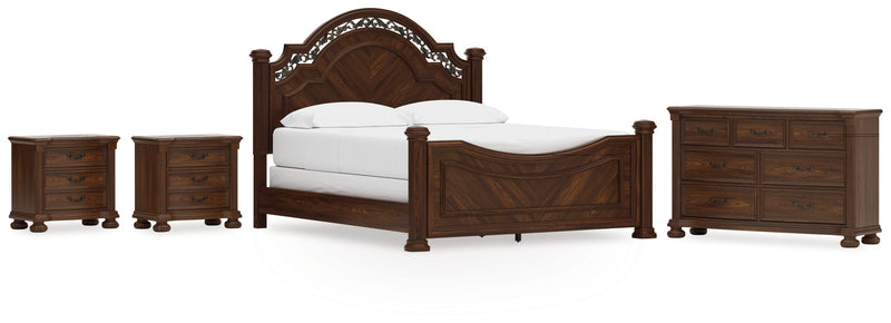 Lavinton California King Poster Bed with Dresser and 2 Nightstands in Brown from Ashley - Lara Furniture