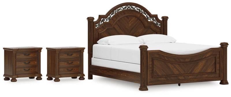 Lavinton King Poster Bed with 2 Nightstands in Brown from Ashley - Lara Furniture