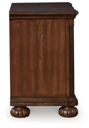 Lavinton King Poster Bed with Mirrored Dresser and 2 Nightstands in Brown from Ashley - Lara Furniture