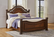 Lavinton King Poster Bed with Mirrored Dresser and 2 Nightstands in Brown from Ashley - Lara Furniture