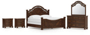 Lavinton King Poster Bed with Mirrored Dresser and 2 Nightstands in Brown from Ashley - Lara Furniture