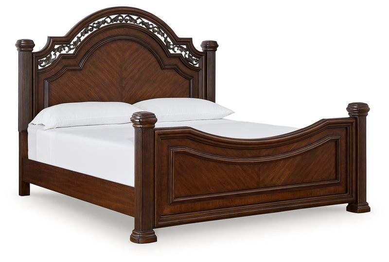 Lavinton King Poster Bed with Mirrored Dresser and 2 Nightstands in Brown from Ashley - Lara Furniture