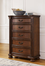 Lavinton King Poster Bed with Mirrored Dresser and Chest in Brown from Ashley - Lara Furniture