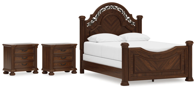 Lavinton Queen Poster Bed with 2 Nightstands in Brown from Ashley - Lara Furniture