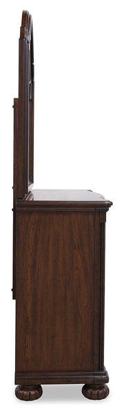 Lavinton Queen Poster Bed with Mirrored Dresser and 2 Nightstands in Brown from Ashley - Lara Furniture