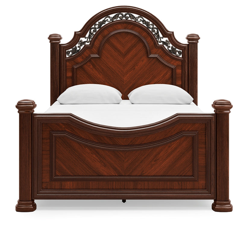 Lavinton Queen Poster Bed with Mirrored Dresser and 2 Nightstands in Brown from Ashley - Lara Furniture