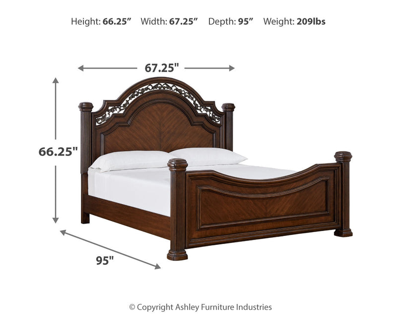 Lavinton Queen Poster Bed with Mirrored Dresser and 2 Nightstands in Brown from Ashley - Lara Furniture