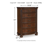 Lavinton Queen Poster Bed with Mirrored Dresser and Chest in Brown from Ashley - Lara Furniture