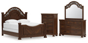 Lavinton Queen Poster Bed with Mirrored Dresser and Chest in Brown from Ashley - Lara Furniture