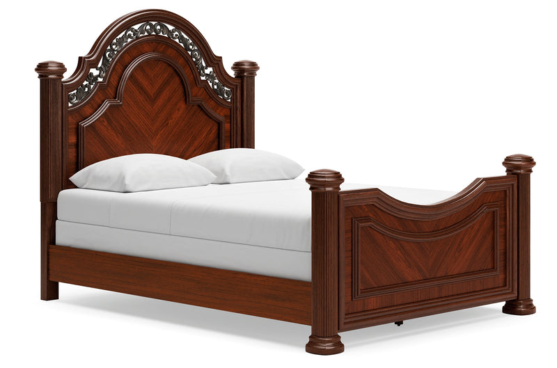 Lavinton Queen Poster Bed with Mirrored Dresser, Chest and Nightstand in Brown from Ashley - Lara Furniture