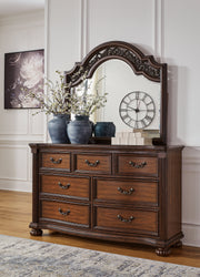 Lavinton Queen Poster Bed with Mirrored Dresser in Brown - PKG016856