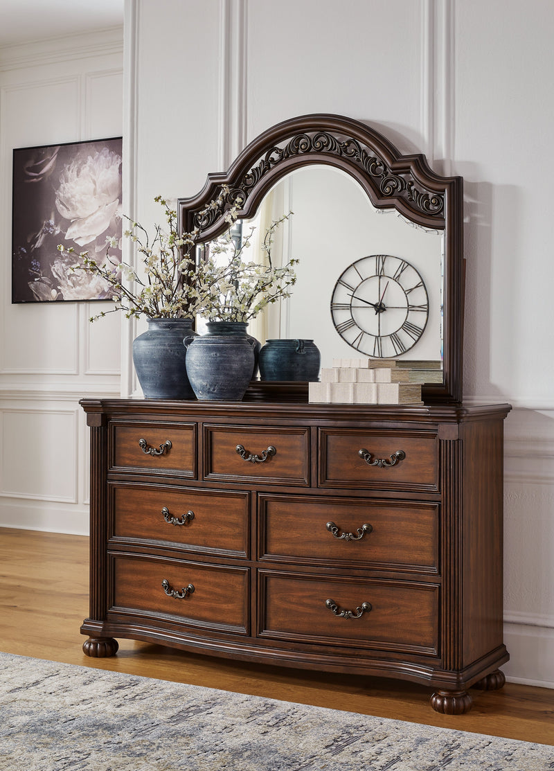 Lavinton Queen Poster Bed with Mirrored Dresser in Brown - PKG016856