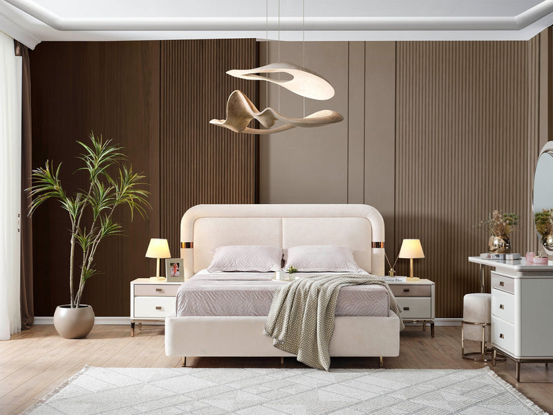 Law Bedroom (Queen Frame With Headboard & Dresser With Mirror & Ottoman & 2 Nightstand) - 200-ELIF-LAW-A511-QBED-SET