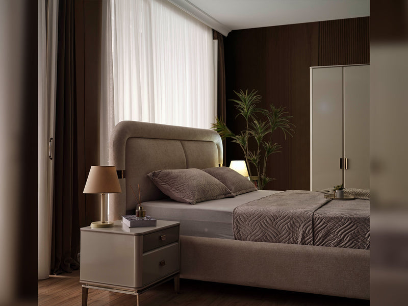 Law Bedroom (Queen Frame With Headboard & Dresser With Mirror & Ottoman & 2 Nightstand) - 200-ELIF-LAW-A511-QBED-SET