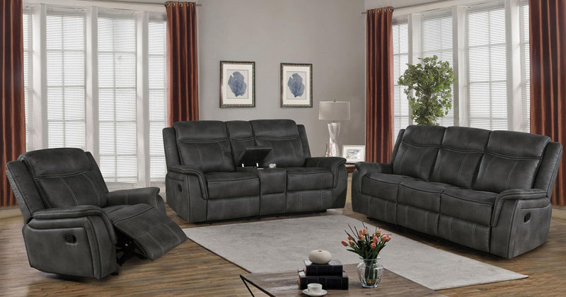 Lawrence Upholstered Padded Arm Reclining Sofa Charcoal - 603504