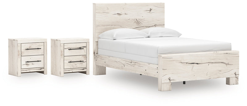 Lawroy Full Panel Bed with 2 Nightstands in Light Natural from Ashley - Lara Furniture