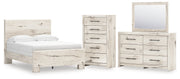 Lawroy Full Panel Bed with Mirrored Dresser and Chest in Light Natural from Ashley - Lara Furniture
