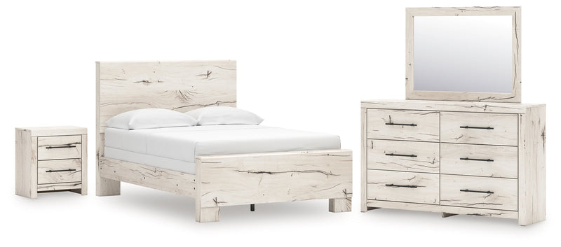 Lawroy Full Panel Bed with Mirrored Dresser and Nightstand in Light Natural from Ashley - Lara Furniture